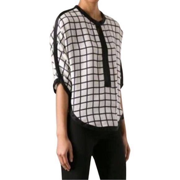 Isabel Marant Etoile White Check Silk Blouse Sz. 40 (US L/8) - Picture 1 of 9